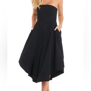 C/MEO Collective Strapless Black Midi Dress with Pocket Skirt